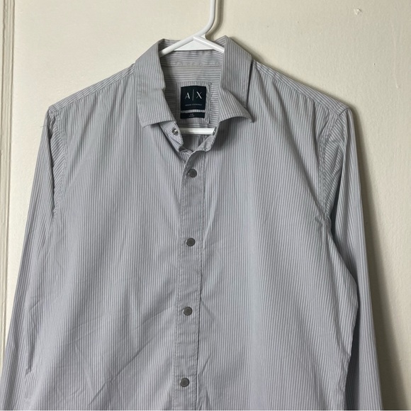 Armani Exchange gray textured stripe snap button up shirt mens S slim - Picture 3 of 11